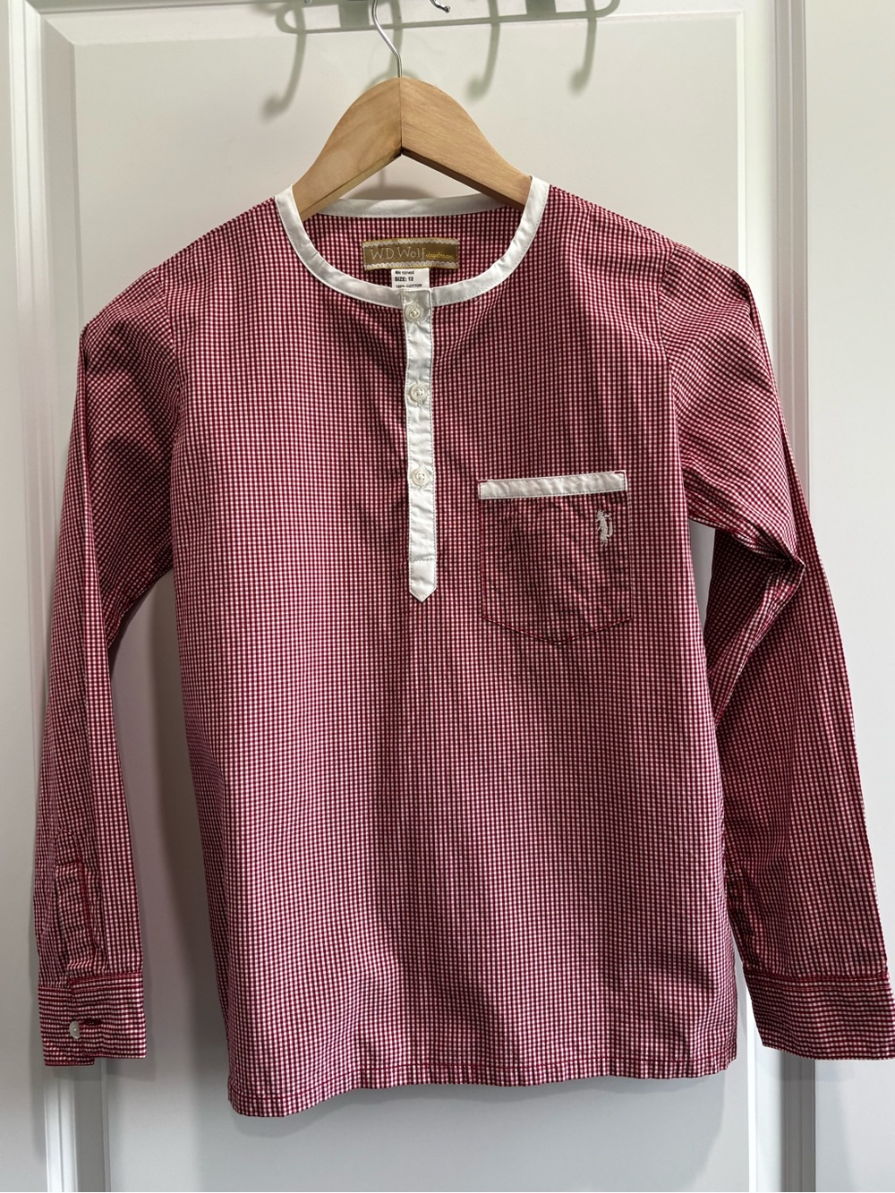 Well Dressed Wolf Red Gingham Long-Sleeve Henley Shirt with White Trim